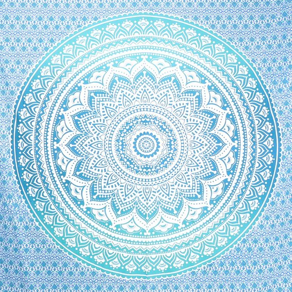Mandala Blue and White Tapestry - Picture 2 of 4